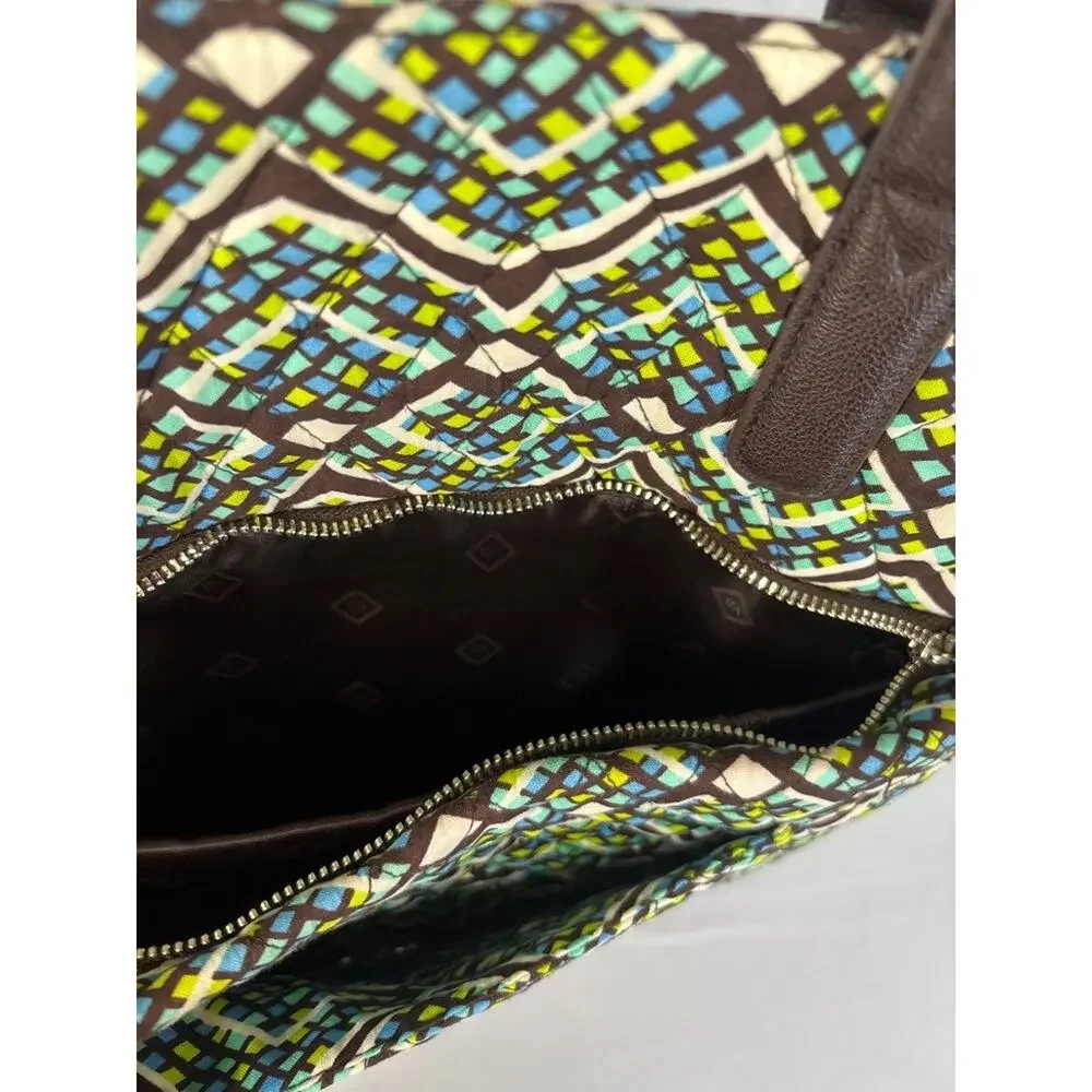 Vera Bradley Messenger Bag Quilted Geometric Blue Green Brown Mosaic‎ Pattern